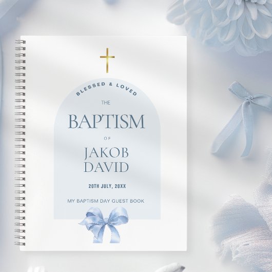 Boy's Modern Blue Bow Baptism Livre d'or