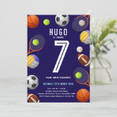 Boys Modern Blue Sports Kids Birthday Invitation Kaart (Staand voorkant)