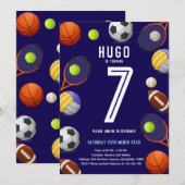 Boys Modern Blue Sports Kids Birthday Invitation Kaart (Voorkant / Achterkant)