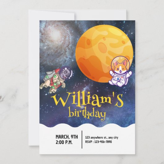 Boys Modern Galaxy Astronaut Dog Kinderen van Birt Kaart (Voorkant)