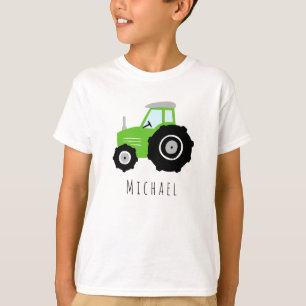 Boys Modern Green Boerderij Tractor and Name T-shirt