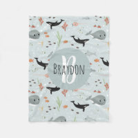 Boys Modern Ocean Whale Pattern Monogram Kinder