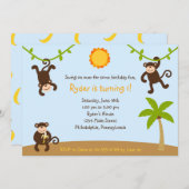 Boys Monkeing rond 7x5 Uitnodiging (Voorkant / Achterkant)