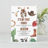 Boys My First Rodeo Cowboy 1st Birthday Invitation (Debout devant)