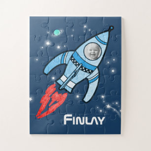 Boys naam en fotoraketruimte kinder puzzel