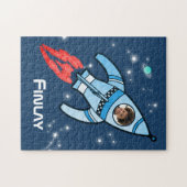 Boys naam en fotoraketruimte kinder puzzel legpuzzel (Horizontaal)