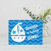 Boys Nautical 1st Birthday met Sailboot A01 Kaart (Staand voorkant)