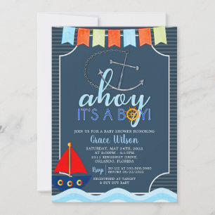 Boys Nautical Anchor Boat Baby shower Kaart