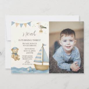 Boys Nautical Birthday Invitation avec photo