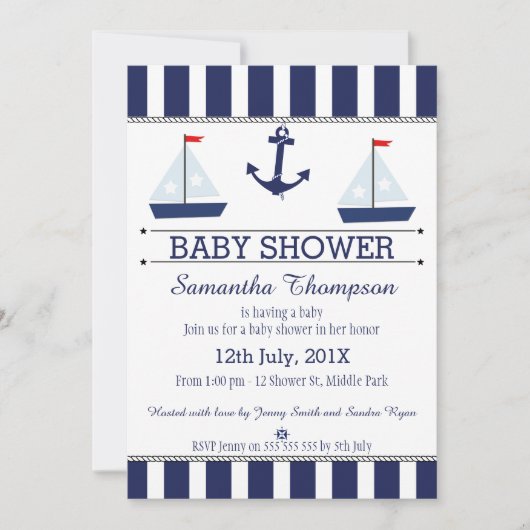 Boys Nautical Sail Boats Baby shower Invitation (Devant)