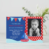 Boys Nautical Voilier 1er Anniversaire Invitation (Debout devant)