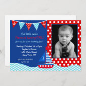 Boys Nautical Voilier 1er Anniversaire Invitation (Devant / Derrière)