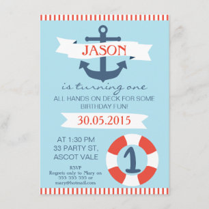 Boys Nautique 1er anniversaire Invitation