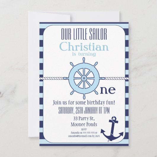 Boys Nautique 1er anniversaire Invitation (Devant)