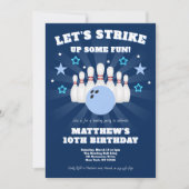 Boy's Navy Blue Bowling Verjaardagsfeest Kaart (Voorkant)