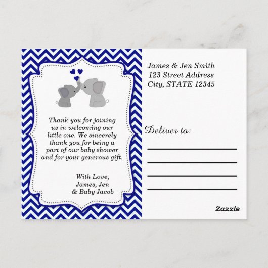 Boys NAVY Blue Elephant MERCI Carte postale 366 (Dos)