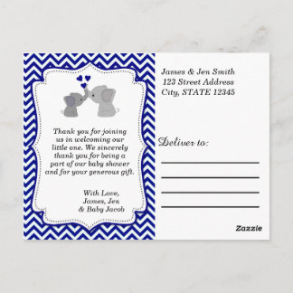 Boys NAVY Blue Elephant MERCI Carte postale 366