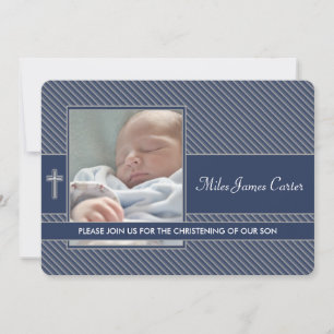 Boys Navy Blue Photo Baptism Christening Kaart