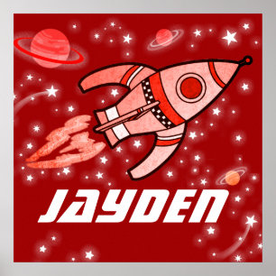 Boys noemen raketruimte zwart rood poster
