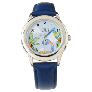 Boys Oerwoud Waterverf Dinosaur en naam Kinderen Horloge
