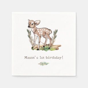Boy's Oh Deer Woodland Baby Herten Verjaardag Servet