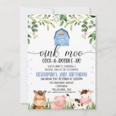 Boys Oink Moo Animaux de ferme Invitation d'annive (Devant)