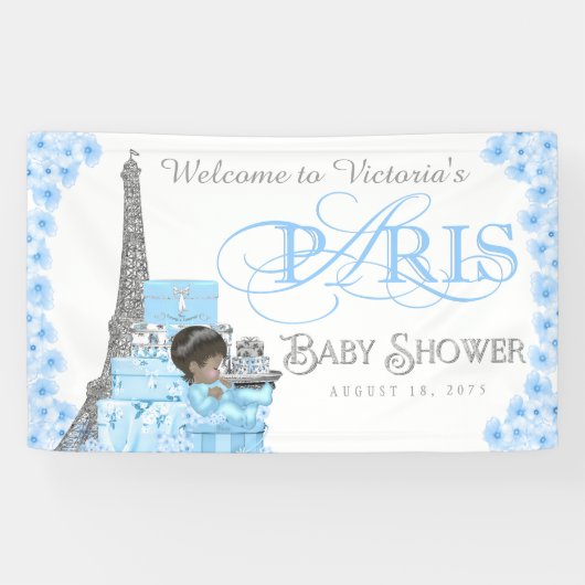 Boys Paris Baby shower Bannière (Horizontal)