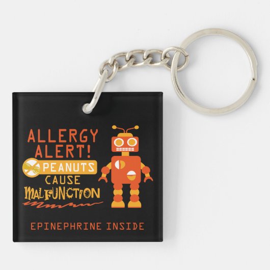 Boys Peanut Allergy Alert Sinaasappel Robot Sleutelhanger (Achterkant)