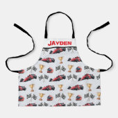 Boys Personalised Racing Car Kids Apron Schort (Voorkant)