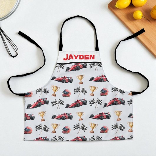 Boys Personalised Racing Car Kids Apron Schort