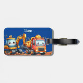 Boy's Personalized Construction Trucks Bagagelabel (Achterkant horizontaal)