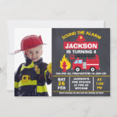 Boys Photo Fire Engine Anniversaire Invitation (Devant)