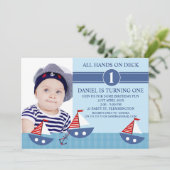 Boys Photo Nautical Birthday party Invitation (Debout devant)