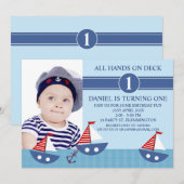 Boys Photo Nautical Birthday party Invitation (Devant / Derrière)