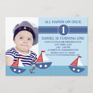 Boys Photo Nautical Birthday party Invitation