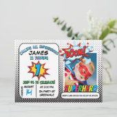 Boys Photo Superhero 1er anniversaire Invitation (Debout devant)