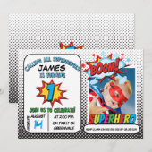 Boys Photo Superhero 1er anniversaire Invitation (Devant / Derrière)