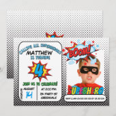 Boys Photo Superhero 4th Birthday Invitation (Devant / Derrière)