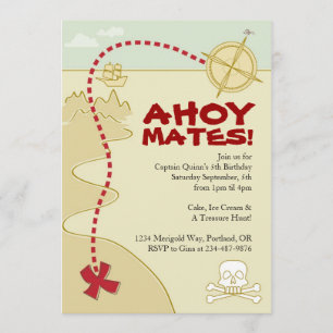 Boys Pirate Map & Pirate Ship Invitations Kaart