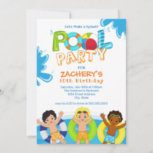 Boys Pool Party 10e anniversaire Invitation
