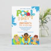 Boys Pool Party 9th Birthday Uitnodiging (Staand voorkant)