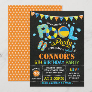 Boys Pool Party Anniversaire Chalkboard Invitation