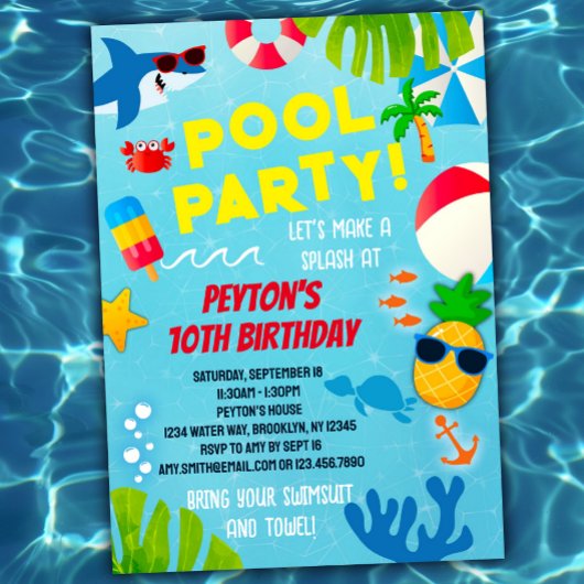 Boys Pool Party Anniversaire Invitation