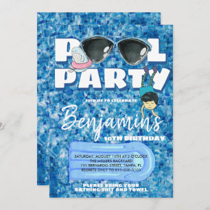 Boys Pool Party Invitation Kaart