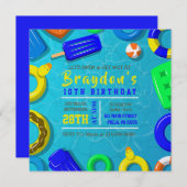 BOYS POOL SWIM FLOATS Birthday Party Invitation (Devant / Derrière)