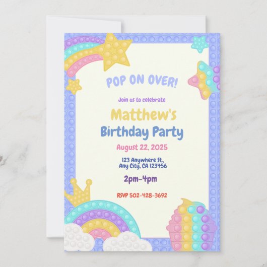 Boy's Pop It Fidget Anniversaire Fête Invitation (Devant)