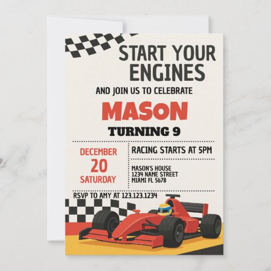 Boys Race Car Anniversaire Invitation (Devant)