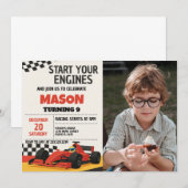 Boys Race Car Anniversaire Invitation avec photo (Devant / Derrière)