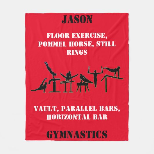 Boys Red Gymnastics Personalized Fleece Blanket (Voorkant)