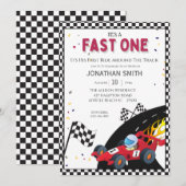Boys Red Race Car 1er Anniversaire Fête Invitation (Devant / Derrière)